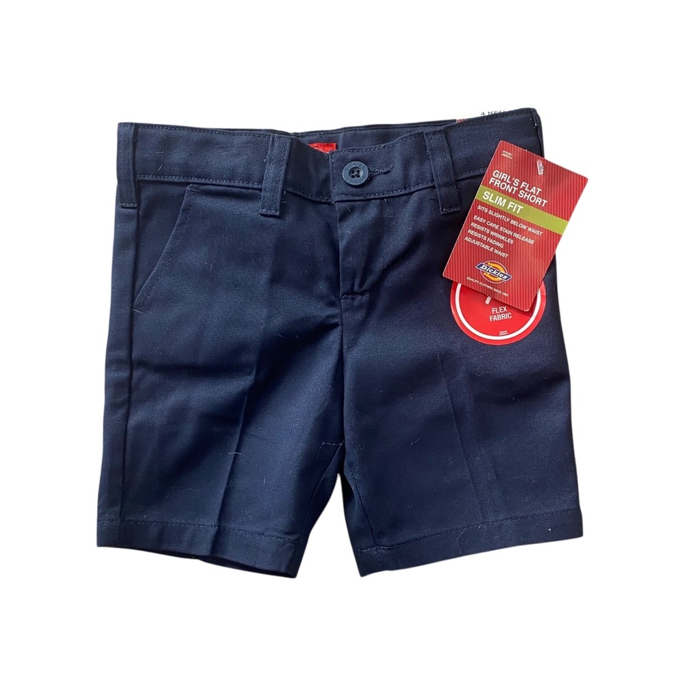 Dickies Girls Flat Front Slim Fit School Uniform Shorts Navy Blue Size 4 Reg NWT